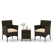 Spaco 3 Pieces Outdoor Conversation Set with Cushioned Seat and Glass Tabletop, Outdoor Chairs, Patio Chair, Outdoor Patio Furniture-Beige