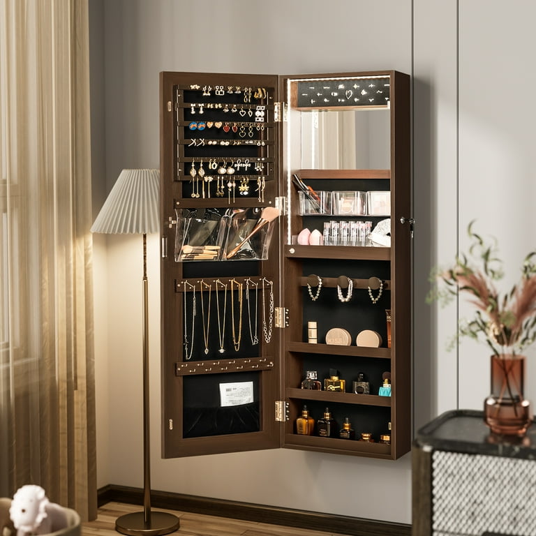 Homall Mirror Jewelry Cabinet, Upgraded LED Lights Wall/Door
