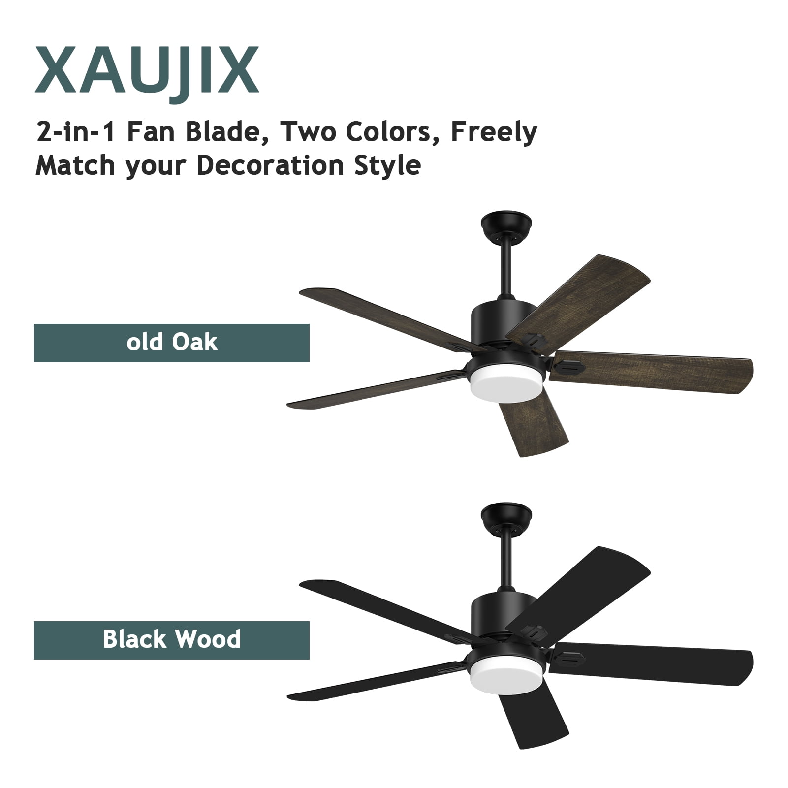 XAUJIX Ceiling Fan with Light and Remote Control, Modern Flush Mount Ceiling Fan 52 '' 6-Speed Reversible DC Motor 5 Wood Fan Blades Retro Pine/Black