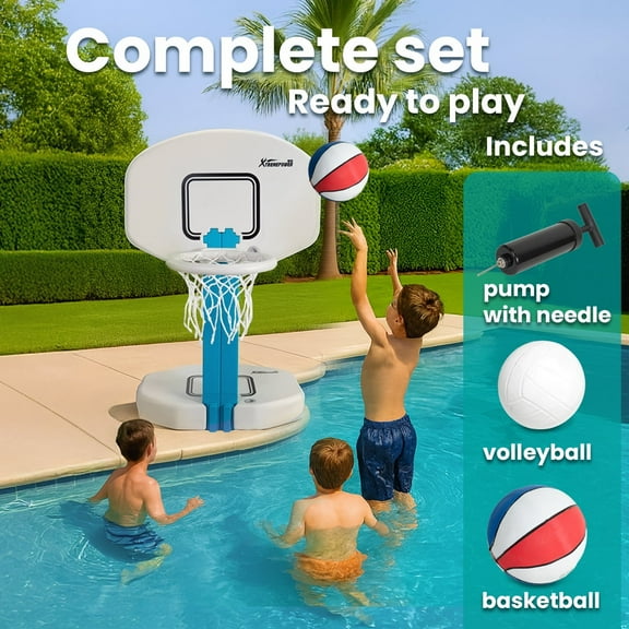 XTREMEPOWERUS POOL BASKETBALL HOOP & VOLLEYBALL NET 2 IN 1