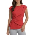 thumbnail image 2 of Qulqfy Short Sleeve Women's Blouses Slim Crew Neck Casual Solid Tunic Spring Summer Trendy Pleat Ladies Tops and Blouses Red M, 2 of 6
