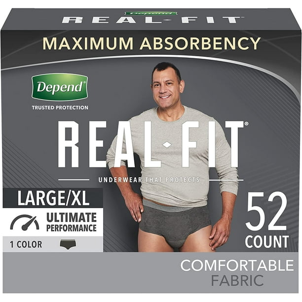 Real Fit Adult Incontinence Underwear for Men, Maximum Absorbency, L/XL,  Black, 52 Count (2 Packs of 26) 