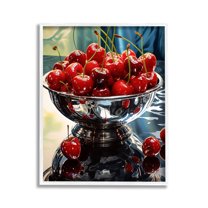 Stupell Industries Bowl of Cherries Reflection Food & Beverage Painting White Framed Art Print Wall Art, 11 x 14