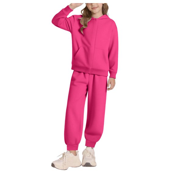 dmqupv Cowgirl Outfits For Girls Jogging Suit Girls Boys 2 Piece Sportswear Kids Unisex Zip Hoodie Jogging Bottoms Outfit Plain Warm Tracksuit Sports Suit Clothing Sets Hot Pink,Size for 9-10 Years