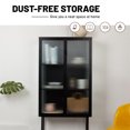 thumbnail image 3 of Retro Fluted Glass Storage Cabinet with Two Detachable Shelves, Dual Doors Corner Cabinet Buffet Sideboard with Metal Frame, Dust-free Tall Accent Cupboard with Storage for Living Room, Black, 3 of 7