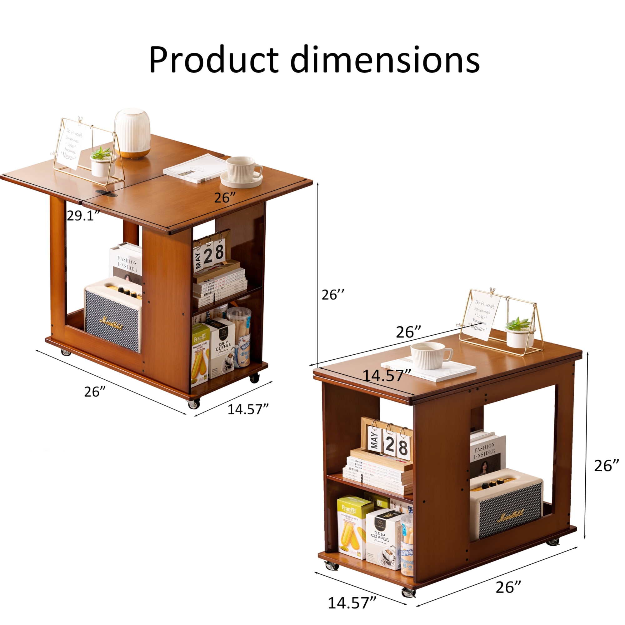 Leumius Bamboo Folding Edge Table with Movable Storage, Foldable Tabletop for Beds and Sofas, Saving space, Multiple Storage Spaces, Natural