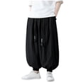 thumbnail image 2 of Ftwytp Men's Cotton Linen Trousers Baggy Casual Harem Pants Elastic Waist Drawstring Wide Leg Pants Loose Fit Hippie Yoga Trousers Summer Solid Color Jogging Pants with Pockets, 2 of 8