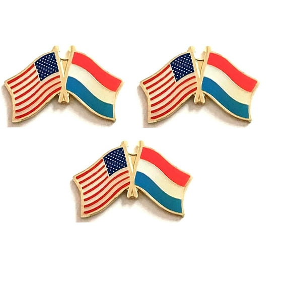 Luxembourg & US Crossed Flag Lapel Pins, Pack of 3