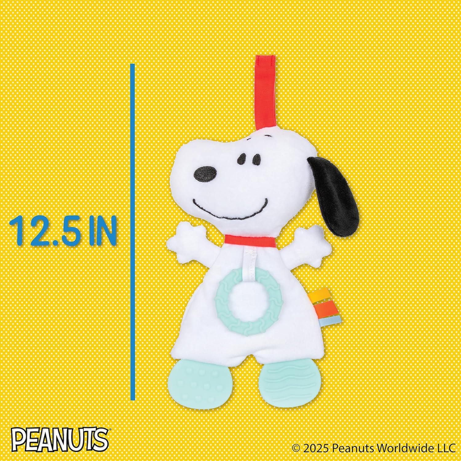 Kids Preferred Peanuts Snoopy Baby Sensory Toy Crinkle Blanket Stuffed Animal for Newborn Infants and Babies Teether Toys with Stroller Car Seat Loop, 12.5 inches