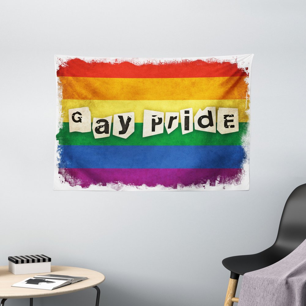 Pride Decorations Tapestry, Dated Aged Rainbow Flag with Gay Pride