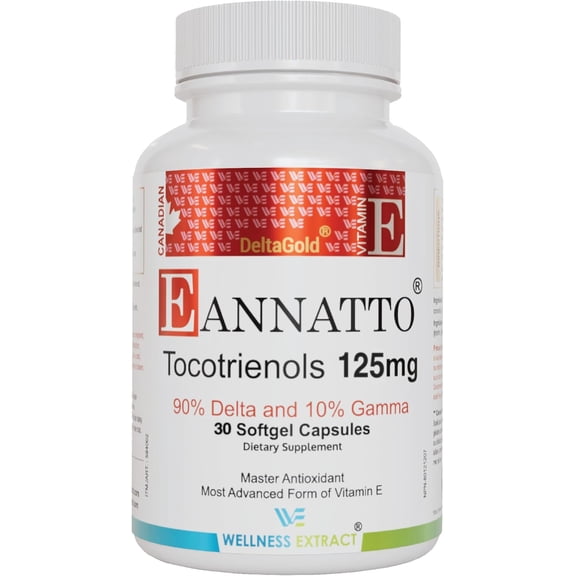 WELLNESS EXTRACT Eannatto Tocotrienols Vitamin E Supplements Tocopherol Free, Non-GMO, Gluten Free & Antioxidant (125MG 30 Softgels)
