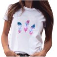 thumbnail image 1 of Pompotops Chemise à Manches Courtes Imprimé Plumes pour Femmes et Filles, Grande Taille, 1 of 7