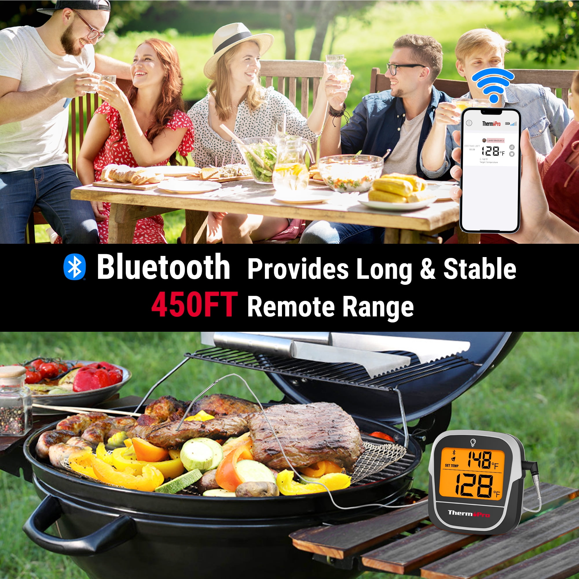 ThermoPro TP901W 350FT Wireless Meat Thermometer Digital, Smart Bluetooth Meat Thermometer for Cooking Grilling and Smoking