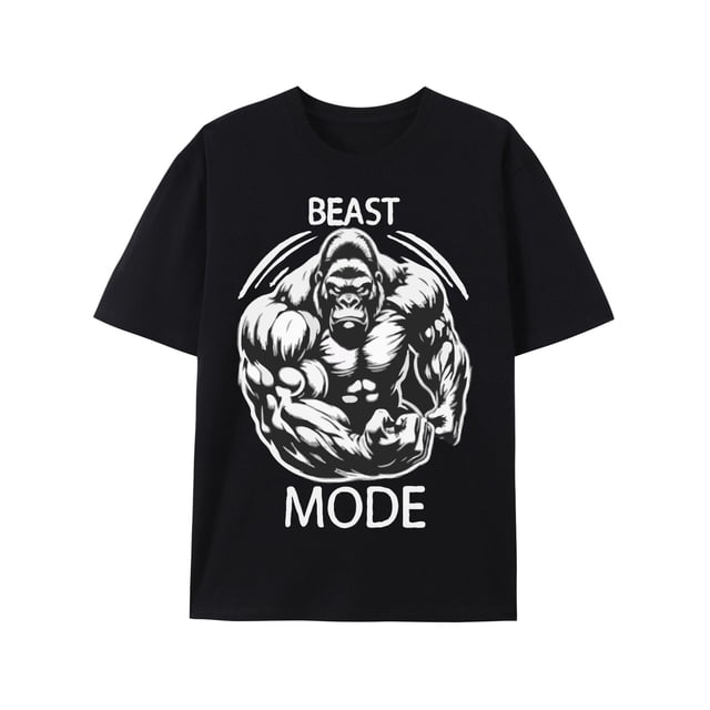 Camiseta gráfica Beast Mode para hombre, 100 % algodón, cuello redondo, corte regular, ligeramente elástica, ideal para deportes y actividades al aire libre. Tejido de punto para las cuatro estaciones
