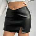 thumbnail image 5 of Riforla Women's Plus Size Skinny PU Leather V Waist Mini Pencil Skirts with Split Skirts for Women Black XL, 5 of 7