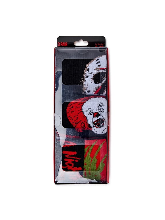 Men's Socks, 3-Pack, Horror Movie Socks - Sizes 8-12