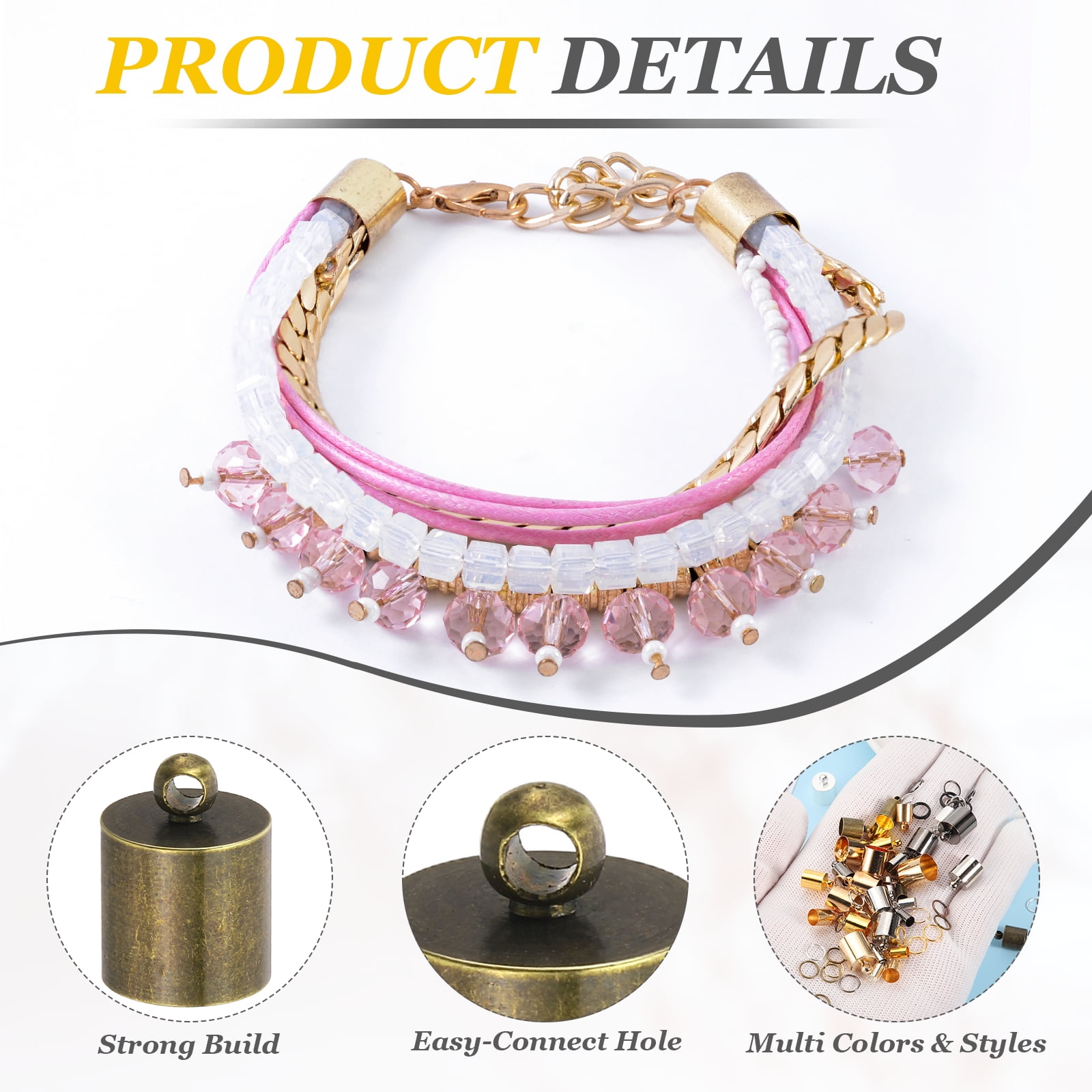 Uxcell 300Pcs Leather Cord End Caps, 9.5mm ID Tassel Barrel End Caps with Jump Rings for Jewelry Making Findings DIY Bracelet Necklace, Bronze Tone