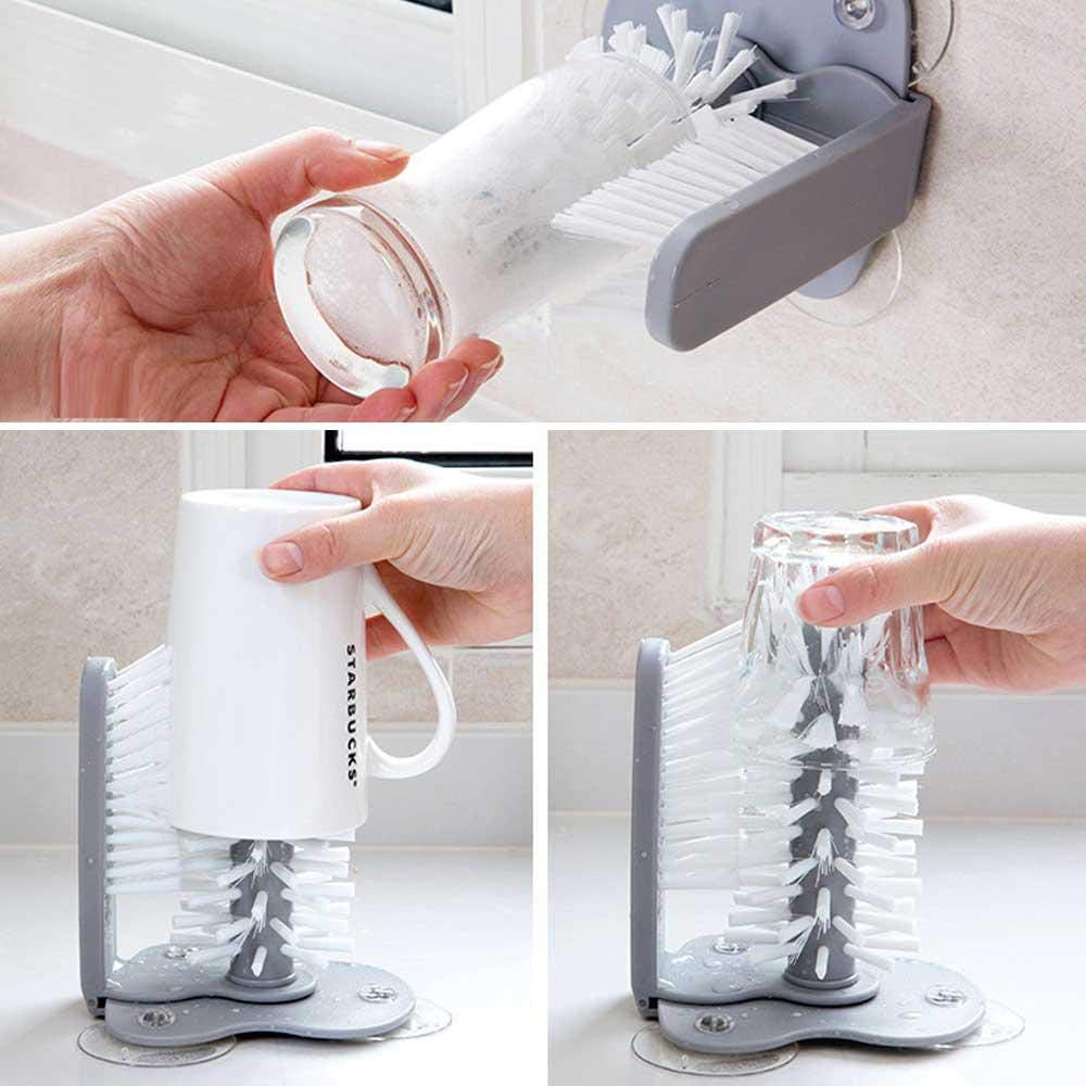 Water Bottle Cleaning with Suction Base Glass Cup Washer Double Sided Bristle Brush for Bar Kitchen Sink 