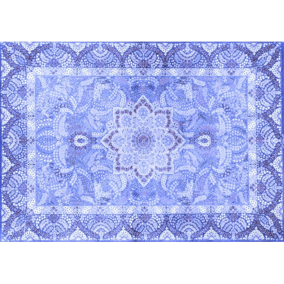 Ahgly Company Indoor Rectangle Medallion Blue Traditional Area Rugs, 8' x 12'