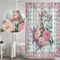 thumbnail image 5 of Easter Bunny Roses Shower Curtain, Waterproof Shower Curtains for Bathroom, Pink Floral Spring Green Buffalo Plaid Washable Fabric Bathtub Curtain Set Bath Decor with 12 Hooks 48"x72", 5 of 8