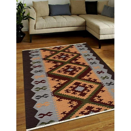 Kilim Area Rugs Rugsotic Carpets Hand Woven Flat Weave Kilim Wool 5'x8' Area Rug Contemporary Multicolor D00137 ()