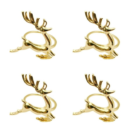 

4Pcs Elk Shape Napkin Rings Christmas Serviette Buckles Creative Elegant Napkin Holder Party Supplies Golden