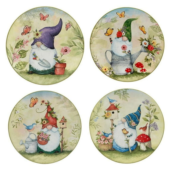 Certified International Garden Gnomes Multicolored Earthenware Salad Plate Set Of 4