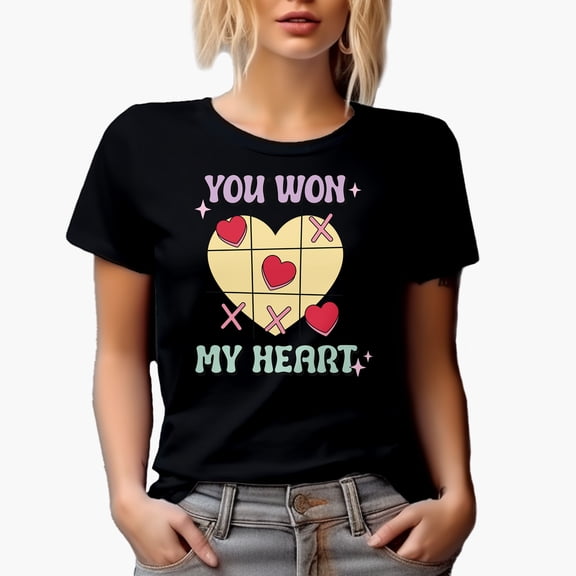 Retro You Won My Heart, Valentine's Day Game Art Merch Gift, Black T-Shirt, Small