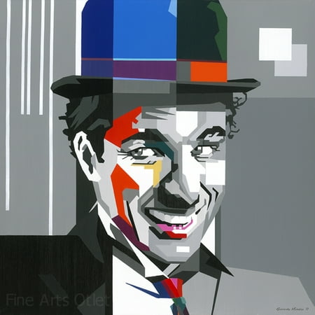Charlie Chaplin by G. Mendez - Embellished Giclee - Size: 36"L x 36"W x 2"H.