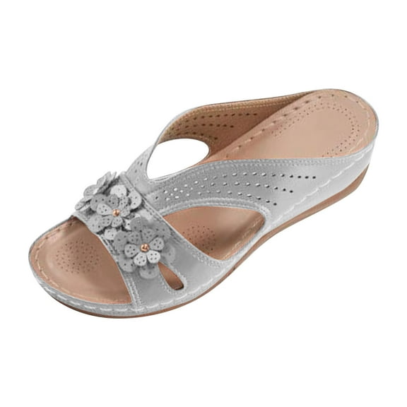 Kinrui Athletic Sandals for Women Women's Fashion Casual Summer New Style Wedge Heel Solid Color Flower Beach Slippers