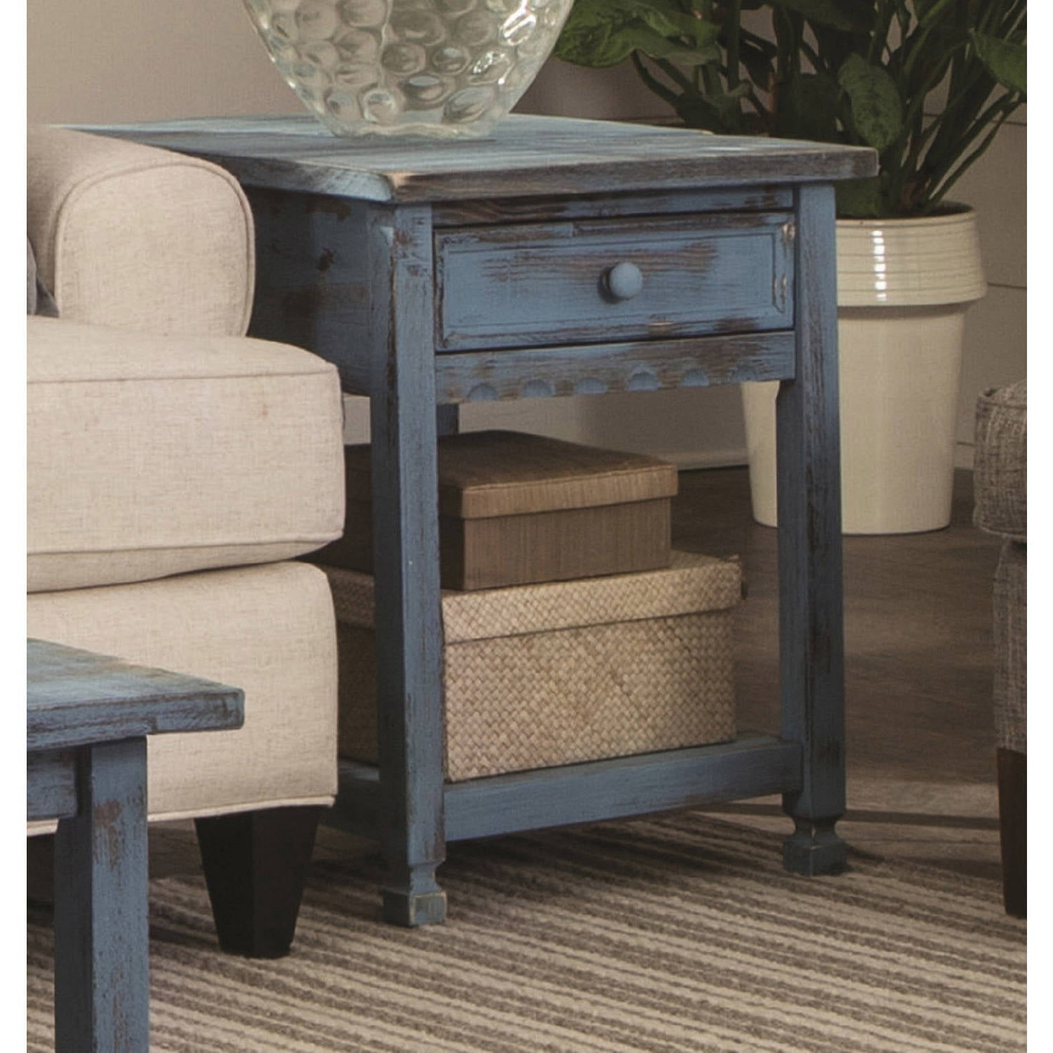 Alaterre Furniture Country Cottage End Table, Rustic Blue Antique Finish
