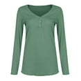 thumbnail image 5 of XFLWAM Women Long Sleeve V Neck Button Up Solid Color Tops Trendy Slim Fit Ribbed Knit Tunic Blouses Casual Henley Shirts Green L, 5 of 9