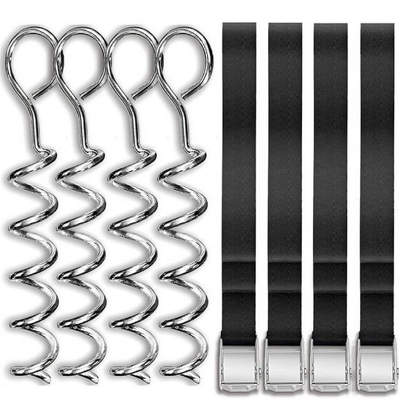 2 Sets Spiral Ground Anchors With Belt Rv Awning Tie Down Kit Ground Wind Stake For Canopy Tent Trampoline All-weather Stability And Outdoor