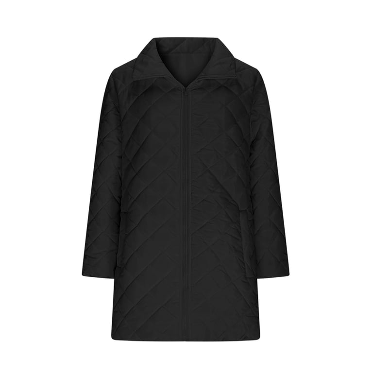 Full-zip Quilted Jackets for without Hood Long Sleeve Lapel Stand