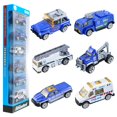 thumbnail image 1 of Benrich 6 Piezas Mini Juguetes de Coche de Metal Fundido a Presión Escala 1/64 - Camión con Escalera Camión Torre de Agua Vehículos de Patrulla de Transporte de Ambulancia - Juguetes de Coche Ideales, 1 of 5