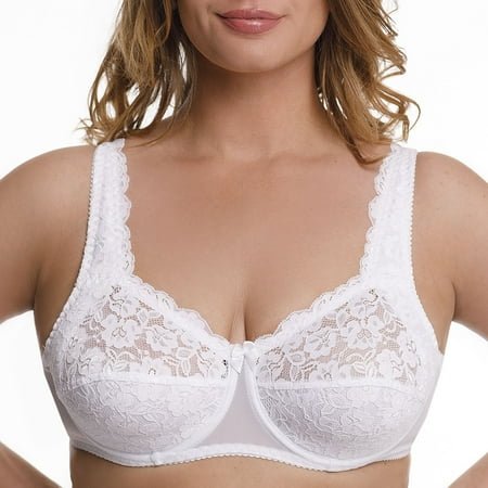 Plus Size Underwire Bra Full Coverage Minimizer Wide Straps Support Panels Non-Padded Lace Cups 34 36 38 40 42 44 / B C D E F G H ( 36C  White)