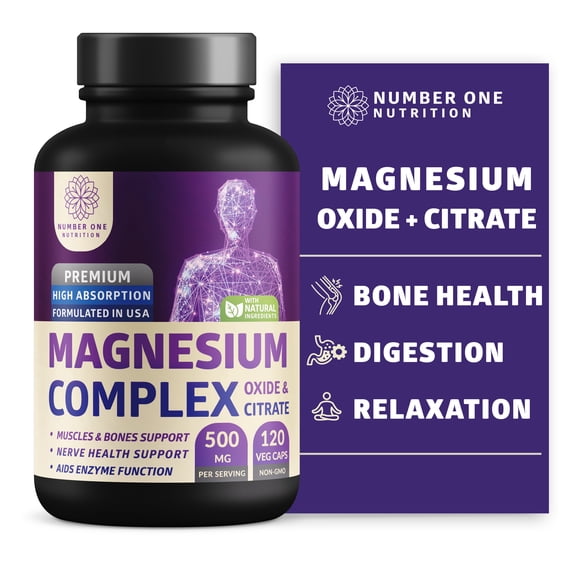 Magnesium Complex with Oxide and Citrate for Muscle and Bone Support, 120 Veg Capsules