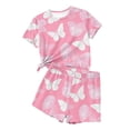 thumbnail image 3 of Girls Pink Butterfly Print 2 Piece Short Set - Short Sleeve Top & Elastic Waist Shorts, Summer Outfit for Kids & Big Kid,Size 5-6T, 3 of 8