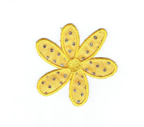 Wrights Yellow and White Daisy Flower Applique Clothing Iron On Patches 3pc 5/8 
