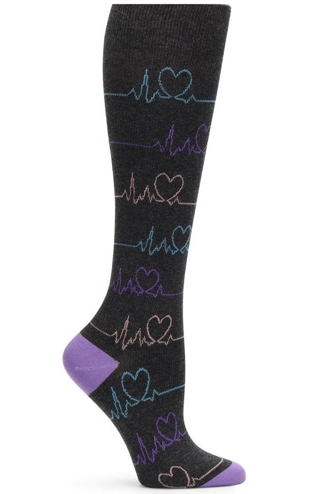 Nurse Mates Compression Socks Cashmere Color Charcoal EKG Heart, Size