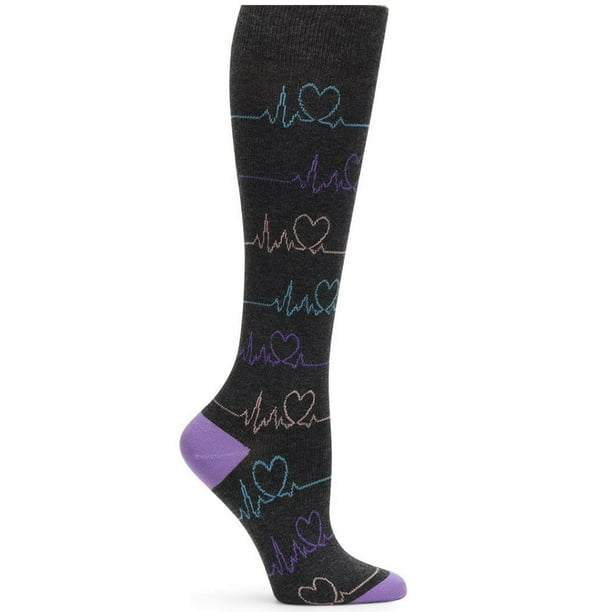 Nurse Mates Compression Socks Cashmere Color Charcoal EKG Heart, Size
