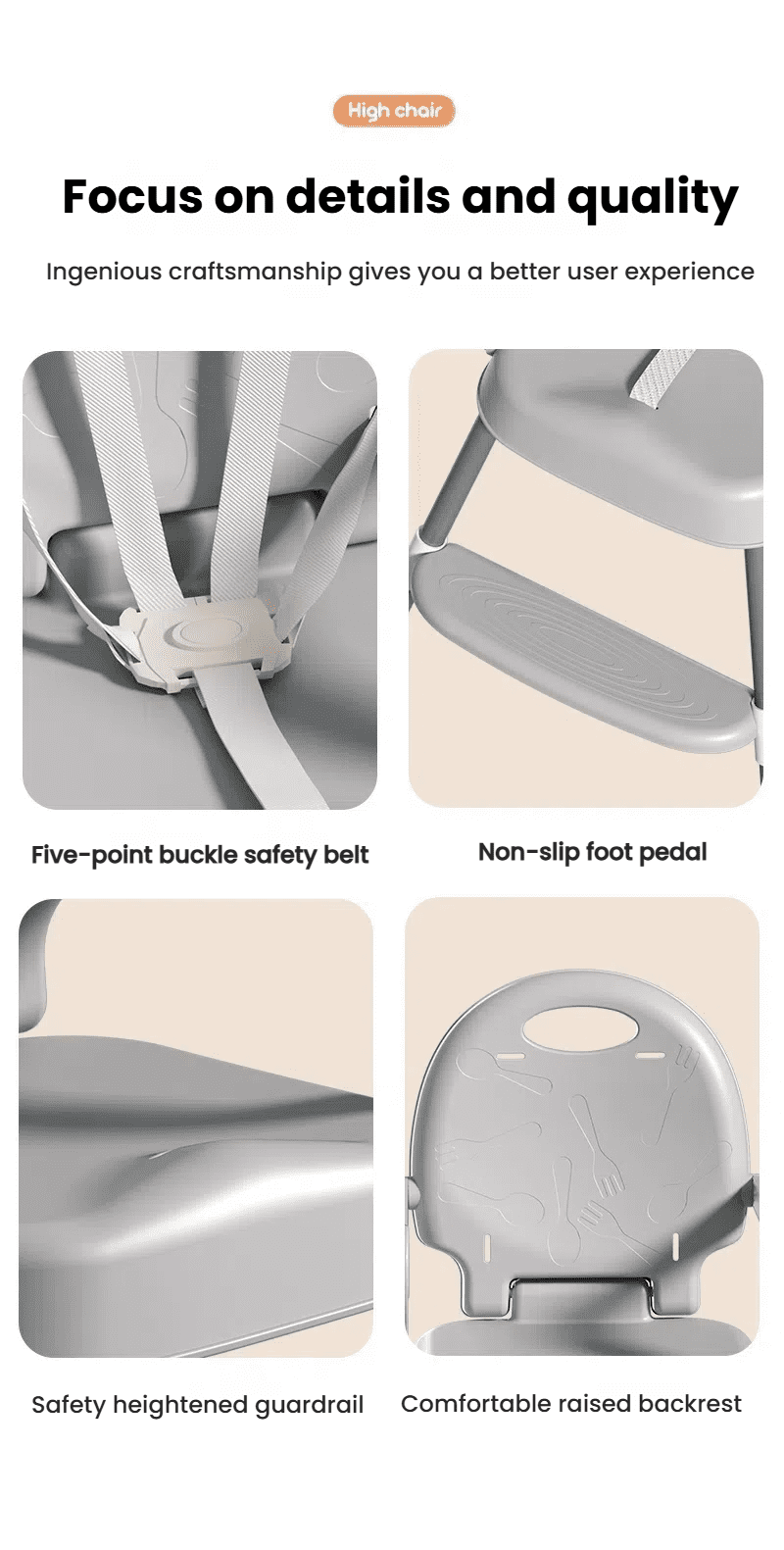 M-b-aby-m 3-in-1 Baby High Chair Baby Feeding Chairs Baby scooter with Steel Pipes for 0-36 Months,Unisex,GREY