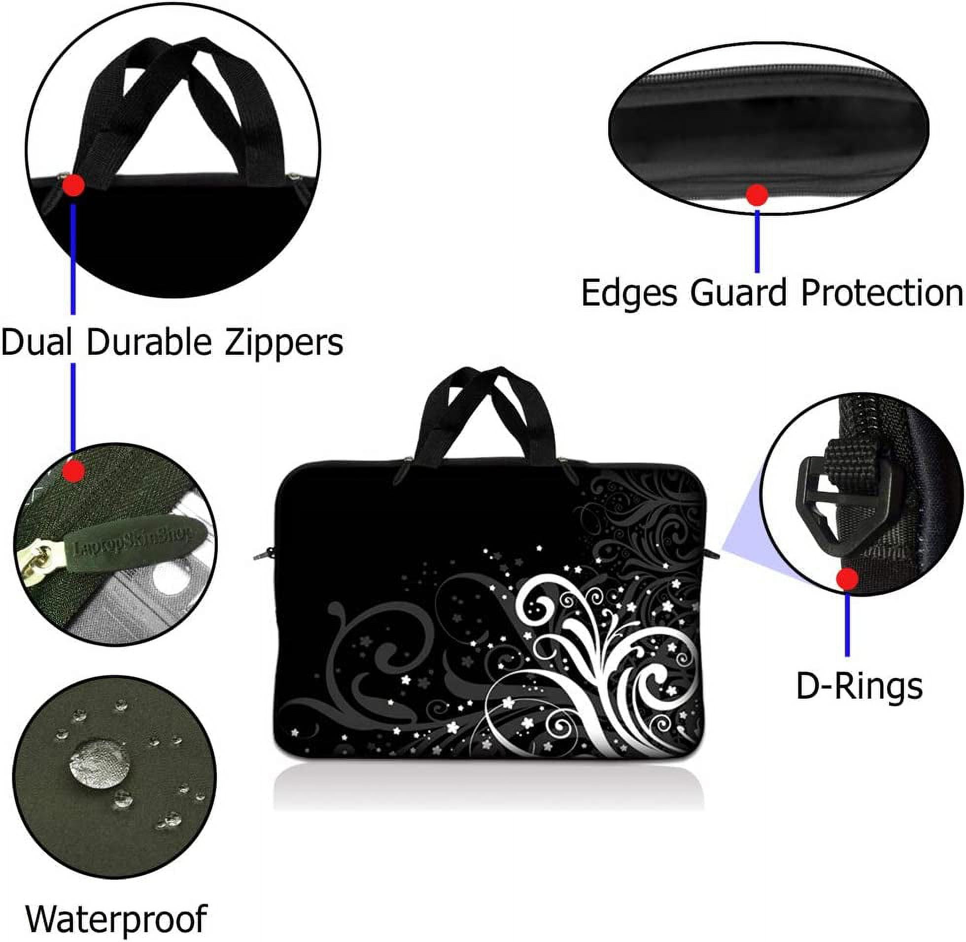 LSS 10.2 inch Laptop Sleeve Bag Carrying Case with Handle for 8" 8.9" 9" 10" 10.2" Apple MacBook, Acer, Dell, Hp, Sony, Black and White Floral