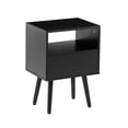 thumbnail image 6 of Tcbosik Rattan Nightstand, 15.7" Side Table with Open Shelf and Storage Drawer, End Table with Solid Wood Legs for Bedroom, Living Room, Black, 6 of 8