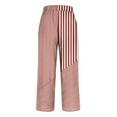 thumbnail image 5 of ZQUUVOU Women's Cotton Pants Stripe Pattern Linen Wide Leg Pants Elastic Waist with Pockets Breathable Trousers Red, 5 of 5