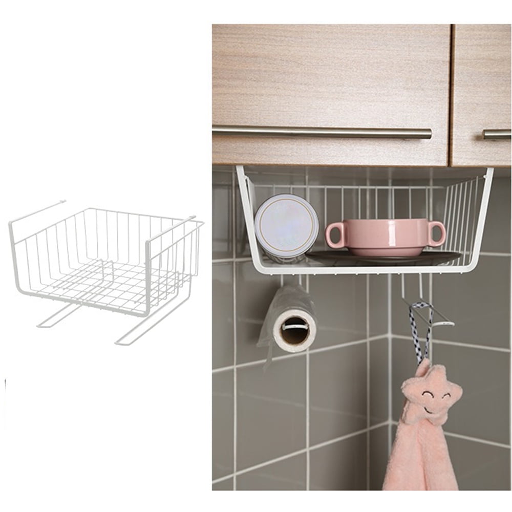 Hanging Basket Under Shelf Hanging Metal Wire Storage Basket with Hook
