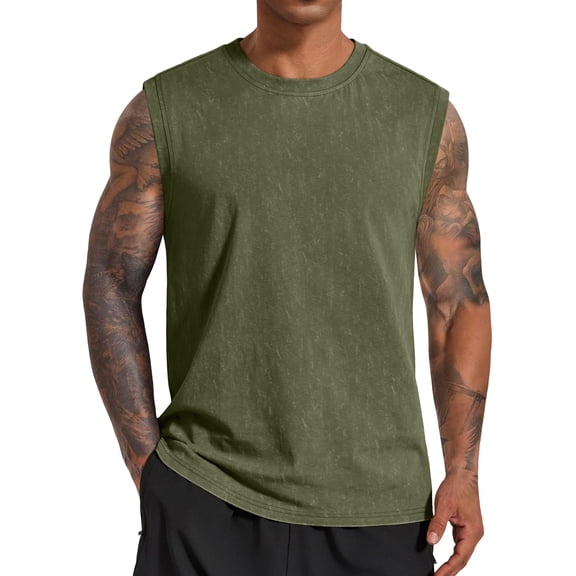 COOFANDY Men Fashion Sleeveless Shirt Workout Cotton Tank Top Running Muscle Tank Washed Casual T Shirts