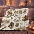 thumbnail image 5 of Western Horses With Saddle And Desert Buildings, Soft Flannel Blanket with Vintage Western Sketch Print, Housewarming Gift and Home Decor for Bedroom and Living Room, 5 of 7