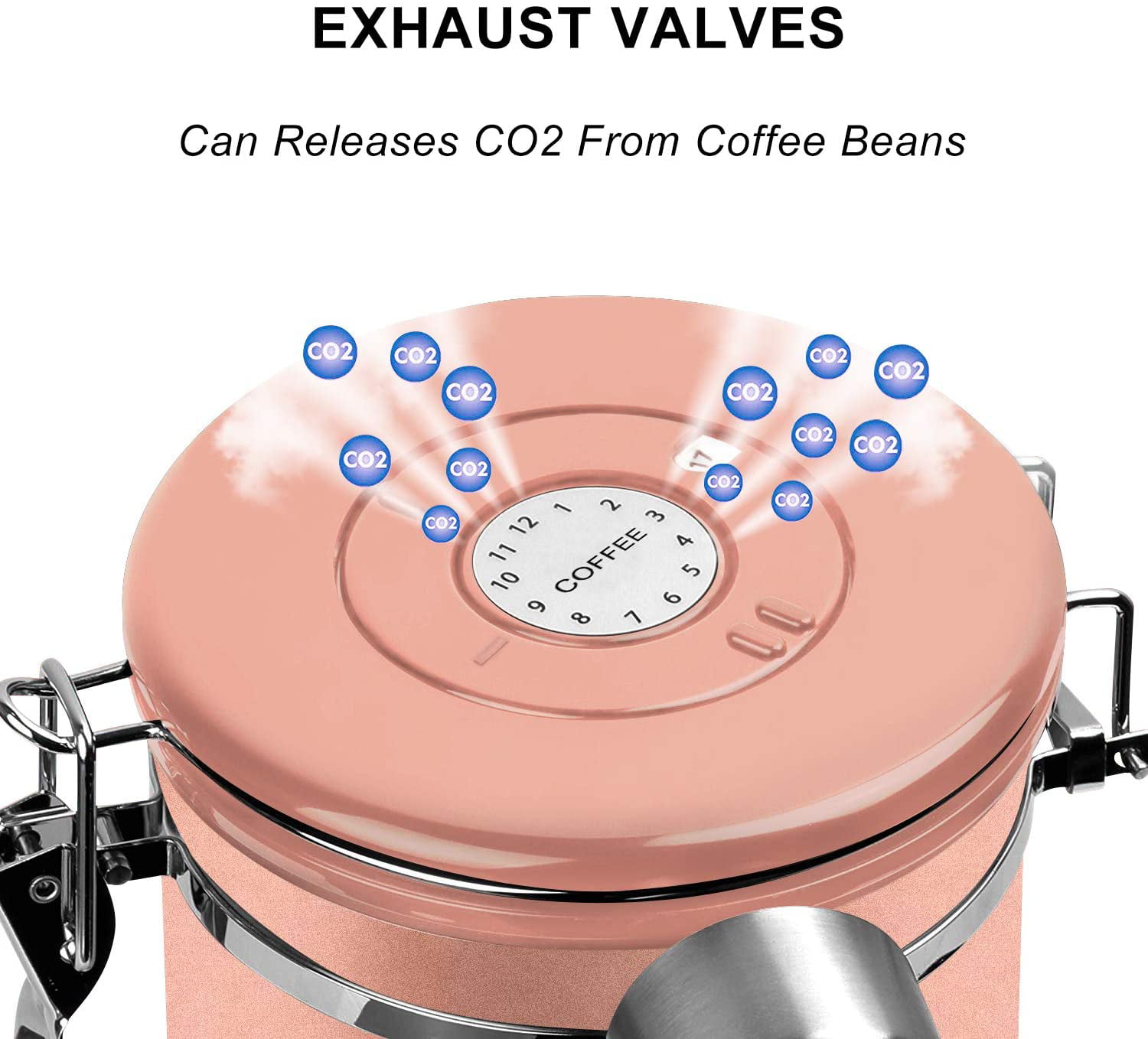 64 fl. oz. Large Stainless Steel Coffee Bean Storage Container CO2 Valve with Scoop Prep & Savour Color: Pink, Size: 7.36''H x 4.72'' W