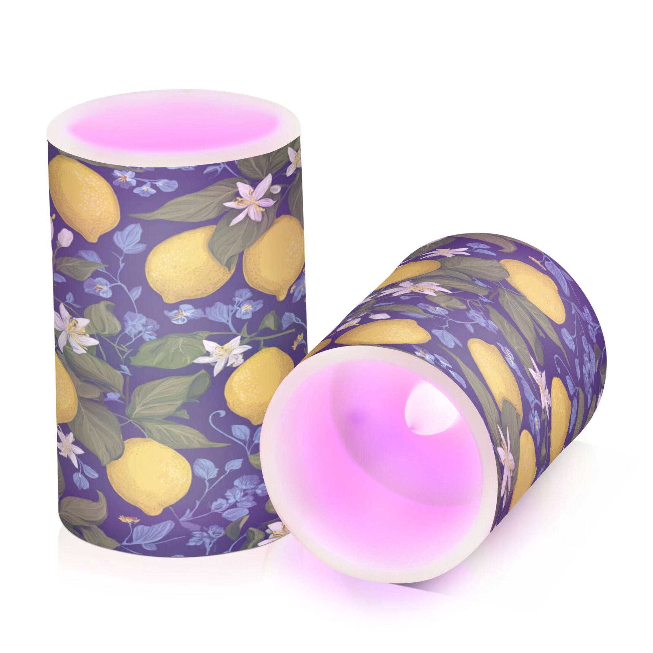 Set of 2 Flameless Candles Lights with Remote Control Flickering LED Candles Electric Candles for Home Decor Parties Lemon Pattern
